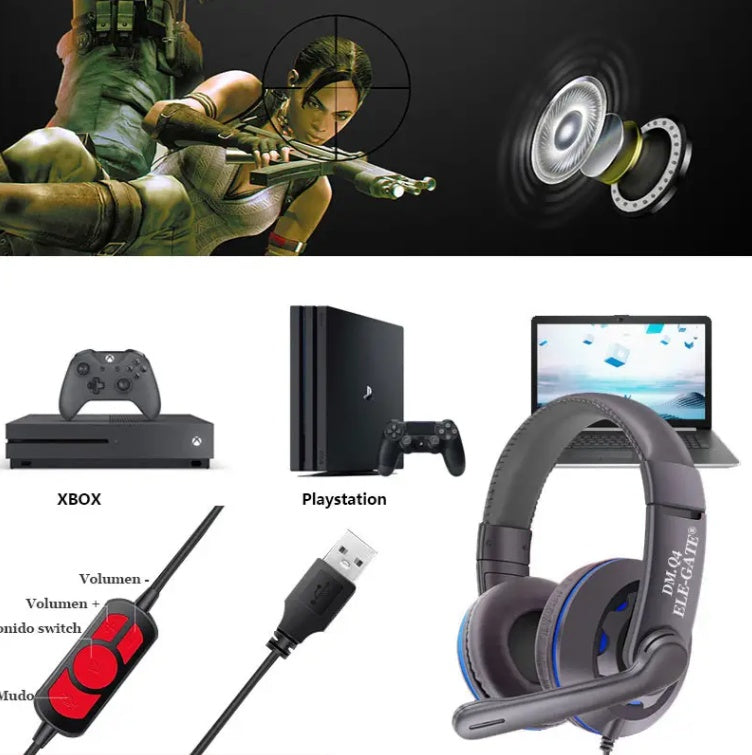 Audifonos Diadema Gamer Usb Audio